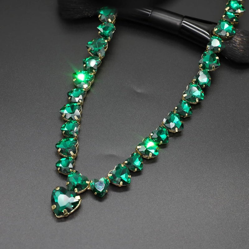 WEWE Crystal Rhinestone Choker Collar Necklace For Women Emerald Statement Piece Sparkly Colorful Crystal Neck Gold Chain Necklace - Image 3